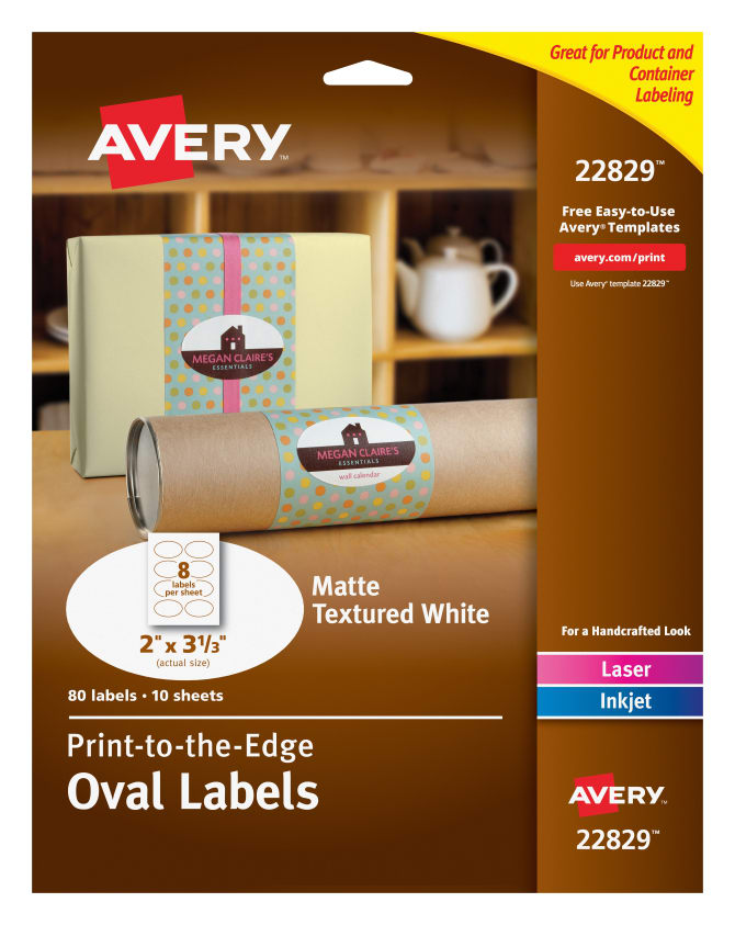 Avery Easy Peel Labels Print To The Edge Permanent Adhesive Textured Matte Oval 2 X 3 1 3 80 Labels 22829