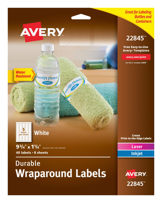 Avery Water Resistant Wraparound Labels Permanent Adhesive 9 3 4 X 1 1 4 Rectangle 40 Labels 22845