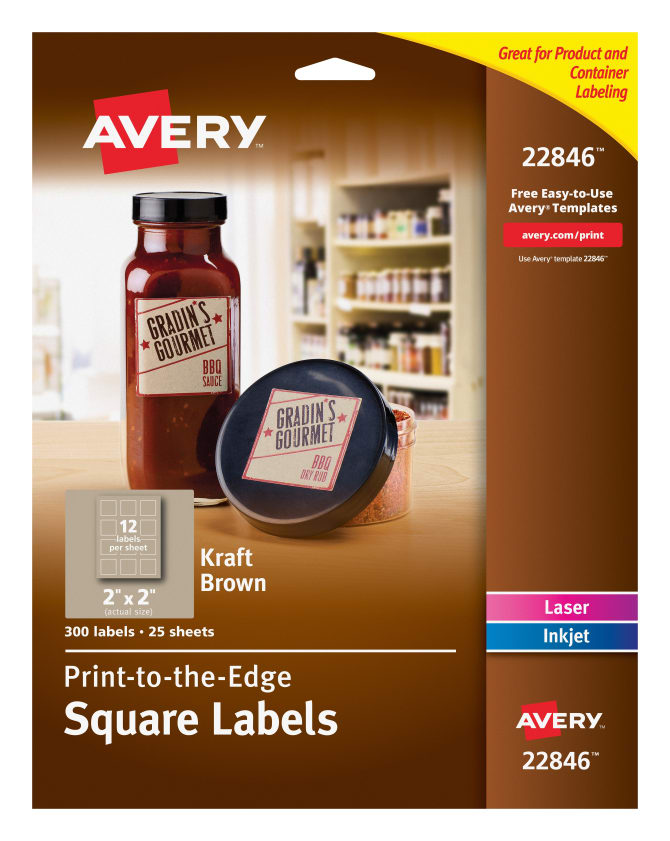 Avery Square Labels Print To The Edge Permanent Adhesive Kraft Brown 2 X 2 300 Labels 22846