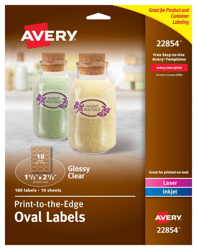 Avery Easy Peel Oval Labels Permanent Adhesive 1 1 2 X 2 1 2 180 Labels 22854 Avery Com Oval label sticker template kit is the perfect solution for your packaging, promotion, wedding, family organizing, envelope sealing.the list goes on. avery glossy clear oval labels sure feed print to the edge laser inkjet 1 1 2 x 2 1 2 180 labels 22854