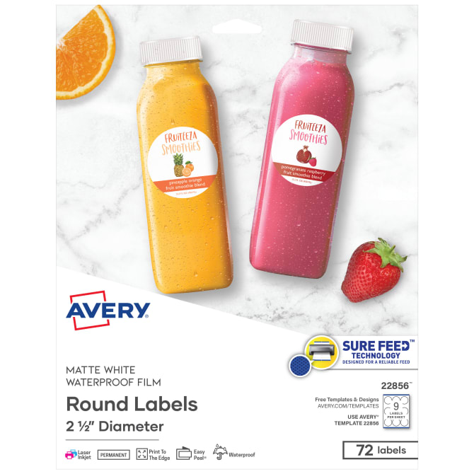 Avery® Waterproof White Round Labels with Sure Feed™, 2-1/2