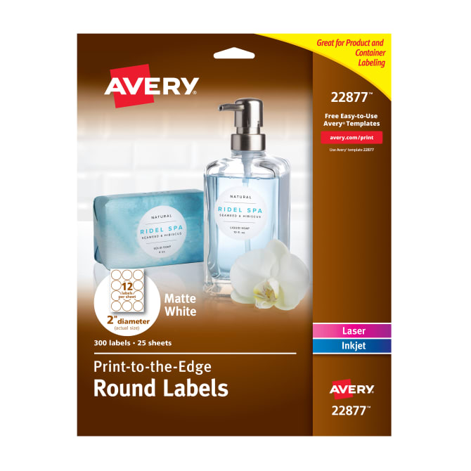 Avery Easy Peel Labels Print To The Edge Permanent Adhesive Matte 2 Round 300 Labels 22877