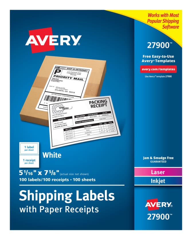 Avery® Shipping Labels Paper Receipts, Permanent Adhesive, 5-1/16