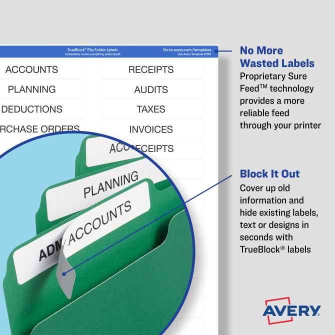 Avery® File Folder Labels with TrueBlock® Technology, Permanent Adhesive,  2/3