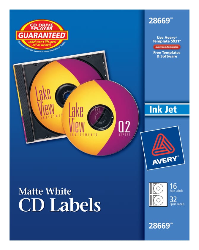 Avery Cd Labels Permanent Adhesive Matte 16 Disc Labels 32 Spine Labels 28669