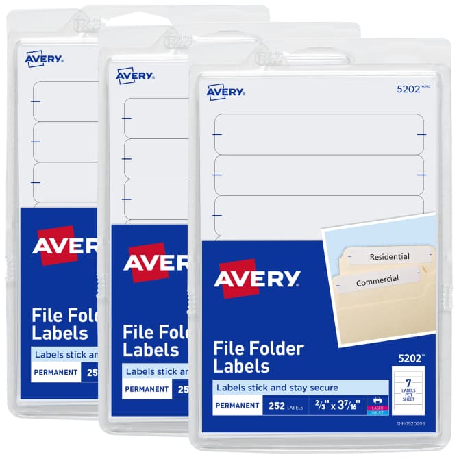 Permanent Easy Peel File Folder Labels on 4” x 6” Sheets, Laser & Inkjet  Printer, White, 2/3” x 3-7/16”, 756 Labels (32131)