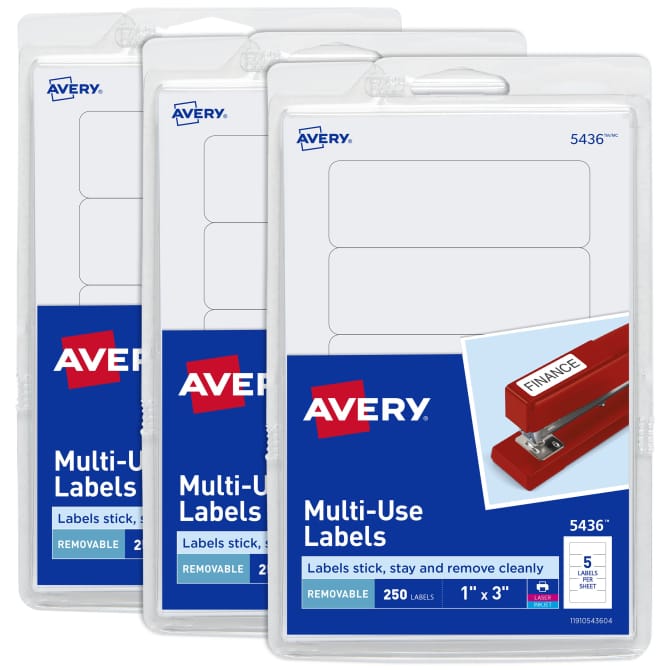 Avery Multi-Use Labels, White, 1 x 3, Removable, Handwrite, 72 Labels  0.074 lb (16728)