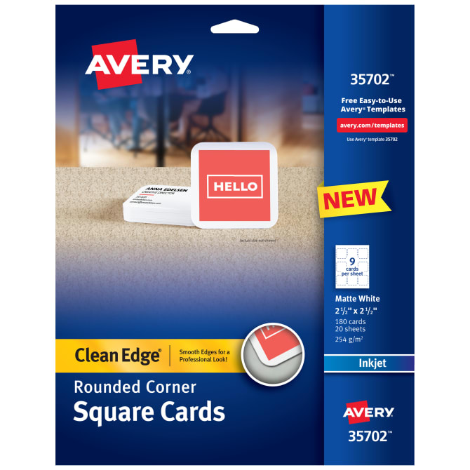 Avery® Square Cards with Rounded Corners and Clean Edge®, White, 2.5