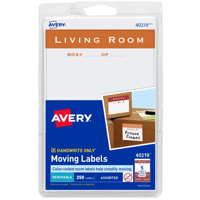 Avery® Moving Labels, Assorted Shapes and Sizes, Removable Adhesive,  Non-Printable, 218 Rectangle Labels Total (40219)