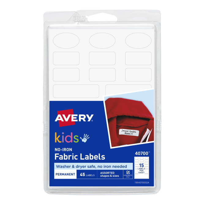 Avery No Iron Clothing Labels Assorted Shapes And Sizes 45 Labels