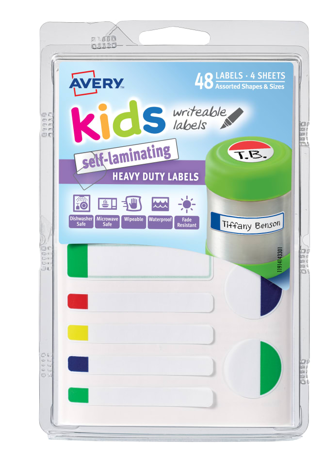 Avery Kids Self-Laminating Labels Assorted, 48 Labels (41433 ...