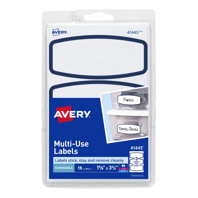 Avery Removable Multiuse Labels Removable Adhesive Blue Border 3 3 4 X 1 5 8 Arched 15 Labels 41445