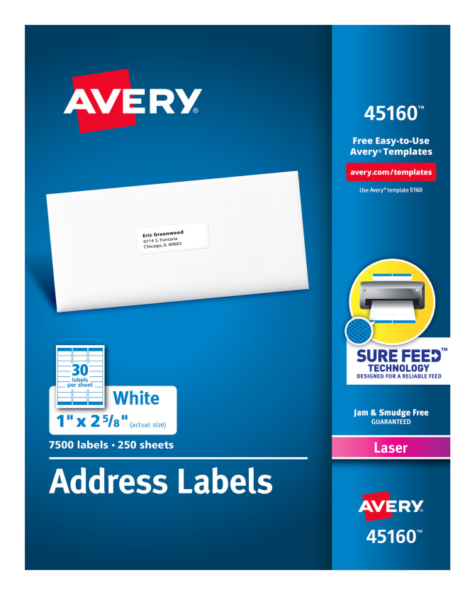 Avery® Address Labels, Sure Feed™ Technology, Permanent Adhesive, 1