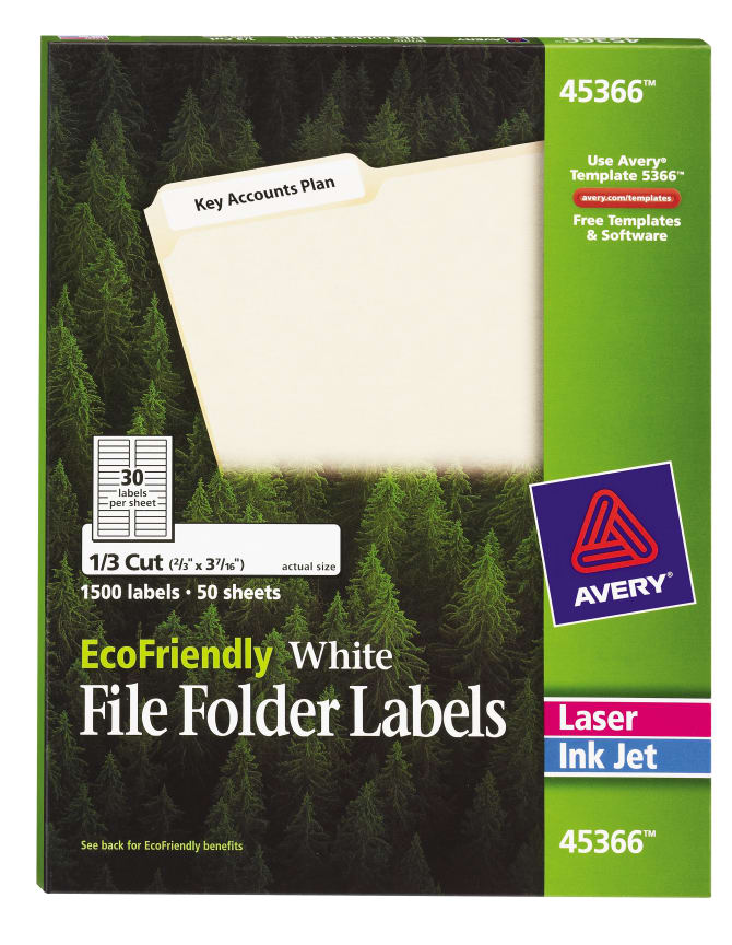 Avery Ecofriendly File Folder Labels Permanent Adhesive 2 3 X 3 7 16 1 500 Labels 45366