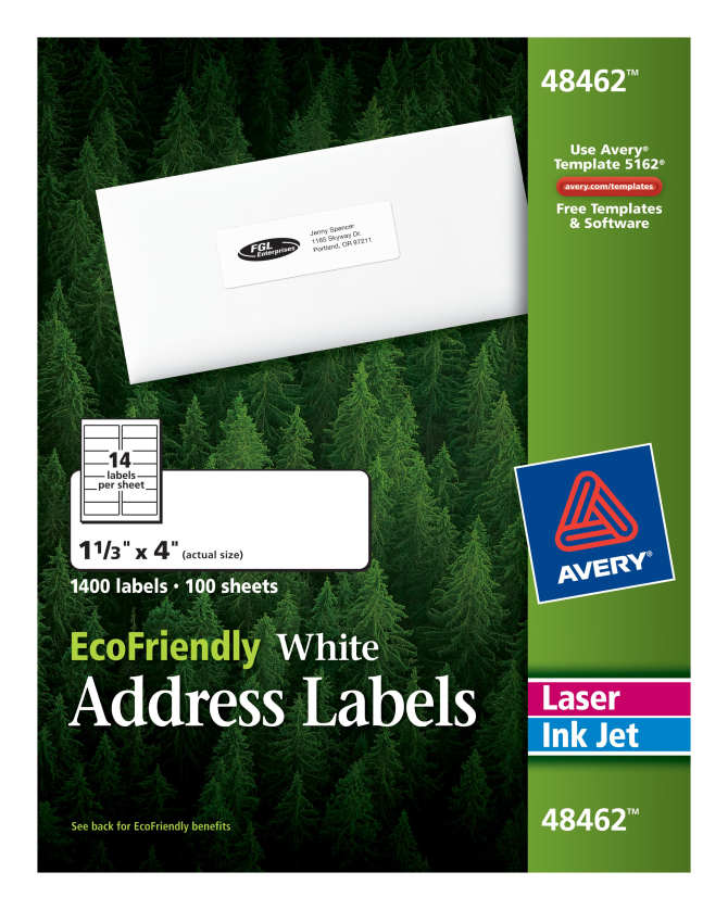 Avery Ecofriendly Address Labels 1 1 3 X 4 1 400 Labels 48462 Avery Com