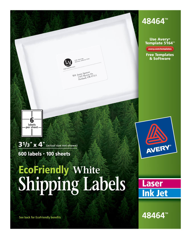 Perm Inkjet Printers 600 Labels 3-1/3x4 Labels Avery Shipping ...