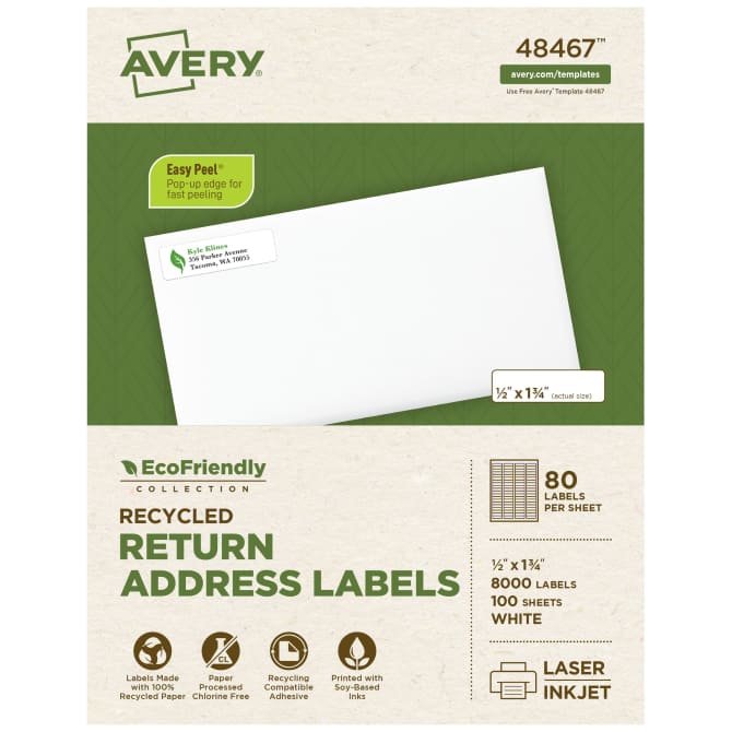 Avery® EcoFriendly Return Address Labels, Permanent Adhesive, 1/2