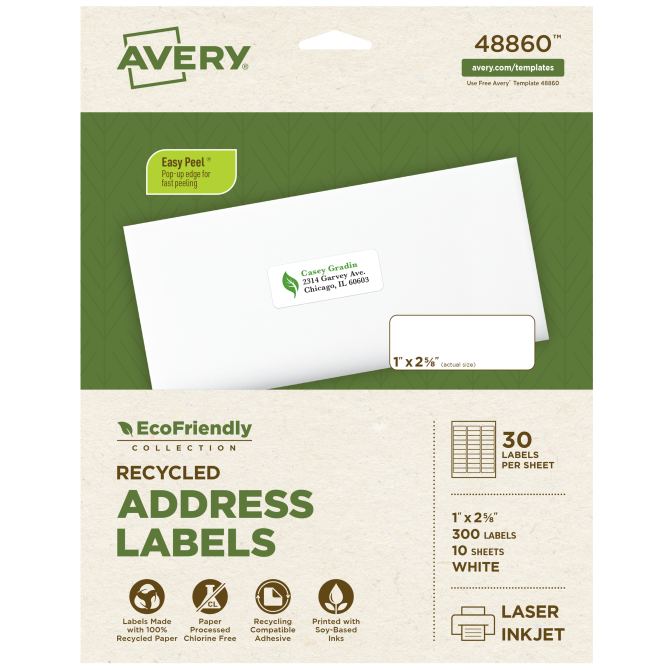 Avery LR7160-15 Recycled Address Labels – 63.5x38.1mm, 21 Labels Per Sheet, FSC Certified