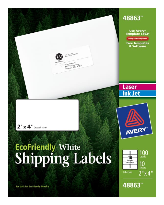 Avery Ecofriendly Shipping Labels Permanent Adhesive 2 X 4 100 Labels 48863