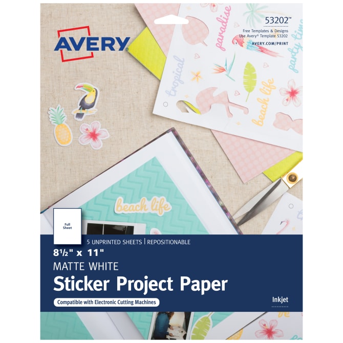 Sticker Paper, 100 Sheets, White Matte, 8.5 x 11 Full Sheet Label, Inkjet or Laser Printer, Online Labels