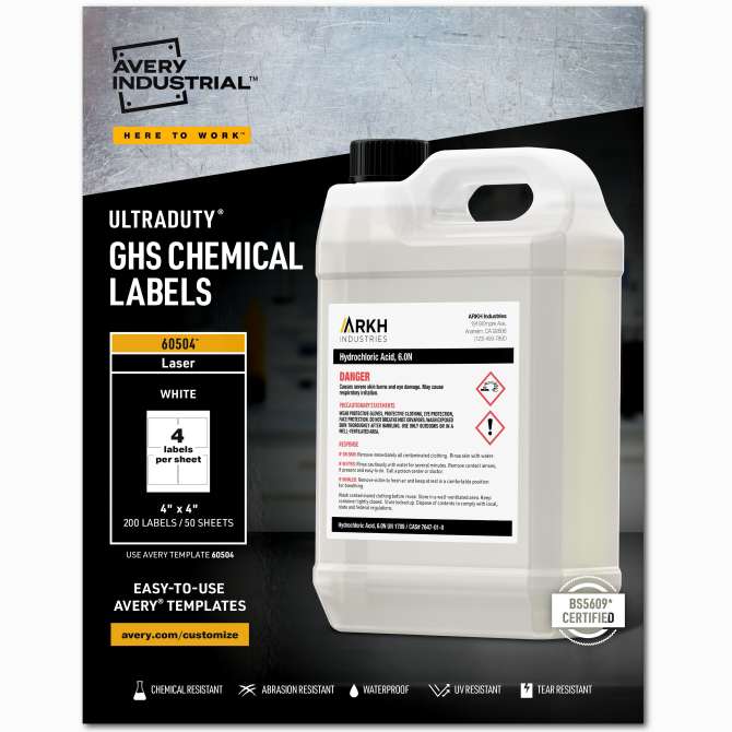 Avery® UltraDuty® GHS Chemical Labels for Laser Printers, Permanent  Adhesive, Waterproof, UV Resistant, 4