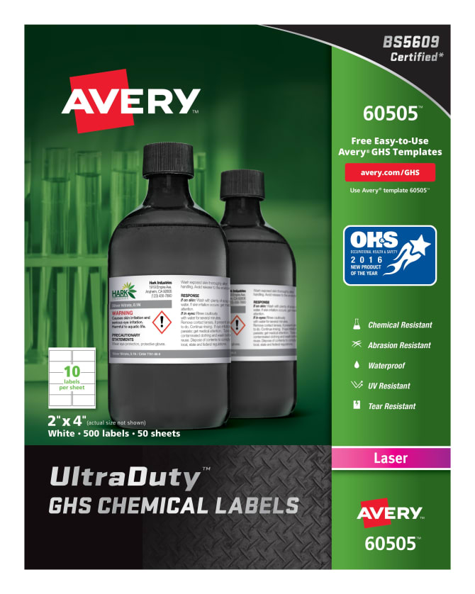 Avery Ultraduty Ghs Chemical Labels Permanent Adhesive Waterproof Uv Resistant 2 X 4 500 Labels 60505