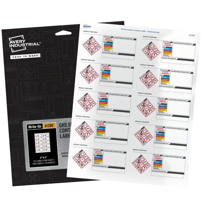 Avery® GHS Secondary Container Labels, Preprinted, Handwrite Only, 2