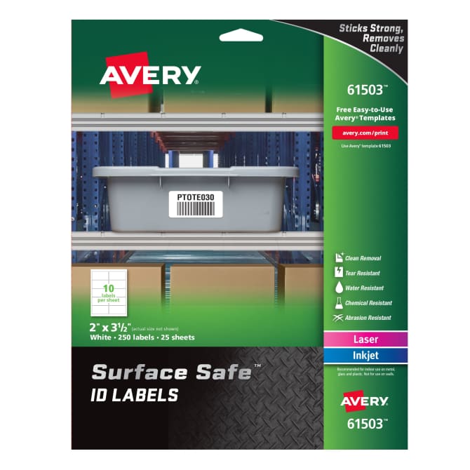 Avery® Surface Safe® Durable ID Labels, Removable Adhesive, Water &  Chemical Resistant, 2
