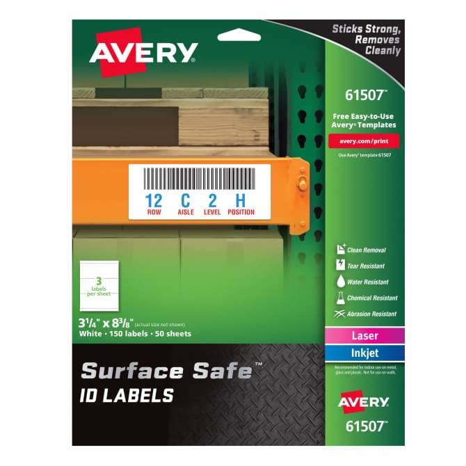 Avery® Surface Safe® Durable ID Labels, Removable Adhesive, Water &  Chemical Resistant, 3-1/4