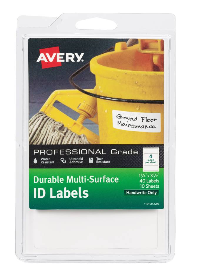 Avery® Durable ID Labels, Permanent Adhesive, Handwrite, 1-1/4” x 3-1/2”,  40 Labels (61522)