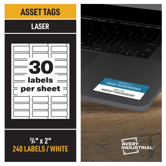 Avery® PermaTrack™ White Asset Tag Labels, 3/4