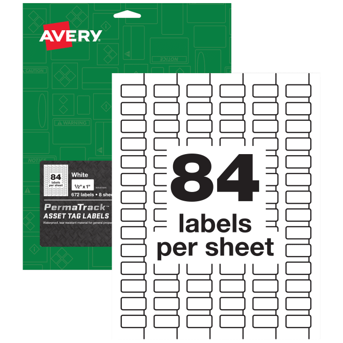 Avery Permatrack White Asset Tag Labels 1 2 X 1 672 Labels 61527