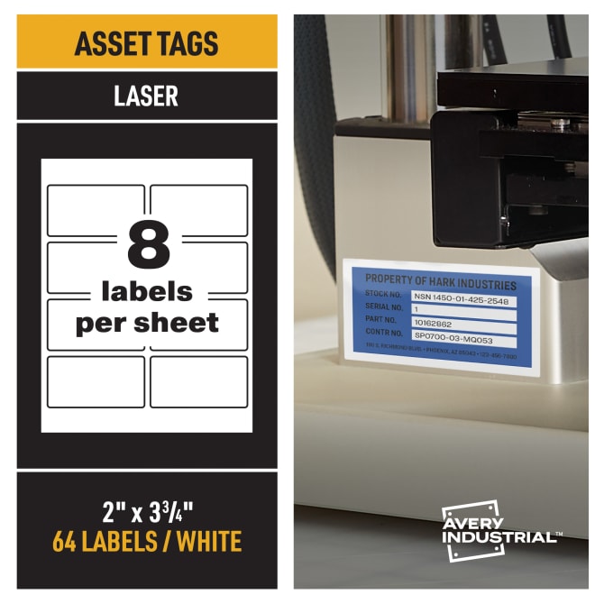 Avery® PermaTrack™ White Asset Tag Labels, 3-3/4