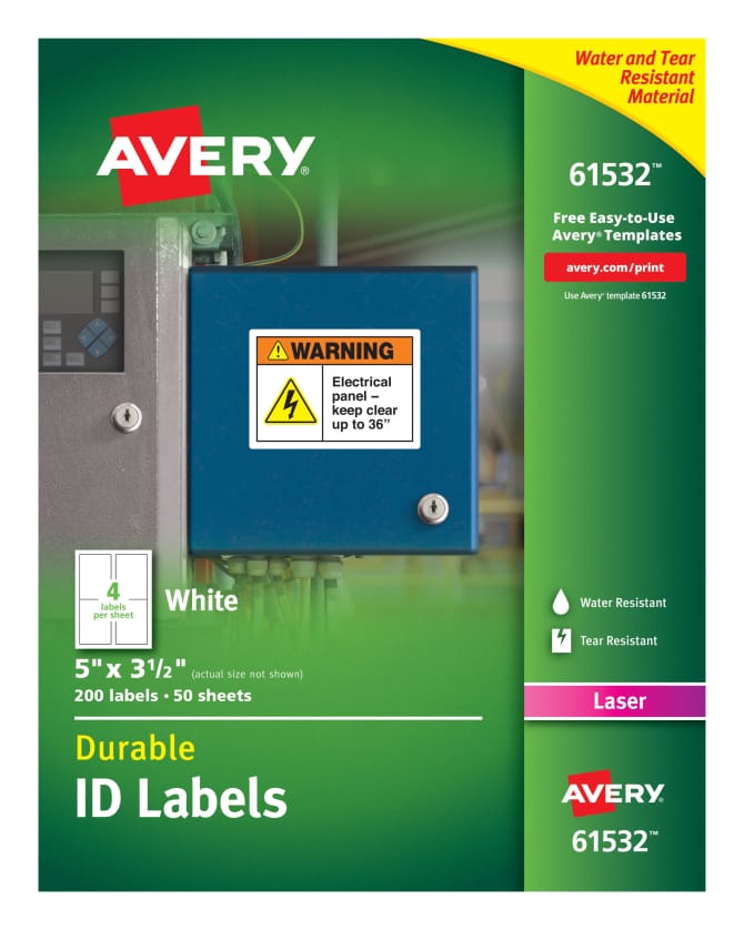 Avery Durable Id Labels Trueblock Technology Permanent Adhesive 5 X 3 1 2 200 Labels 61532