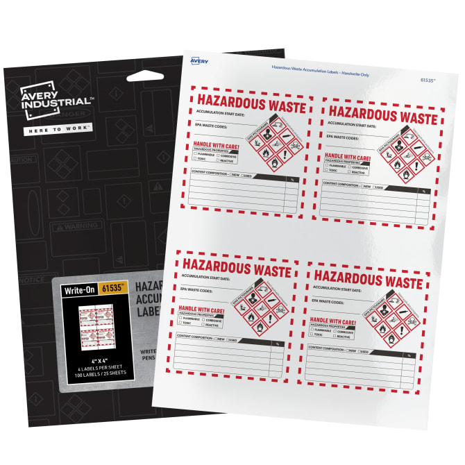 Avery® Hazardous Waste Accumulation Labels, Pre-Printed, Handwrite Only, 4