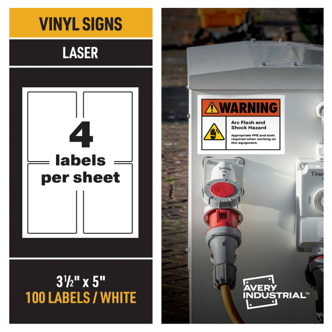 Printable Labels, Outdoor, UV-Resistant, Blank White, Laser Printable 100ct, 3-1/2" x 5", (61550) | Avery Industrial