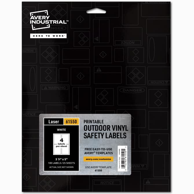 Printable Vinyl Labels, Outdoor, UV-Resistant, Blank White, Laser Printable  100ct, 3-1/2" x 5", (61550) | Avery Industrial