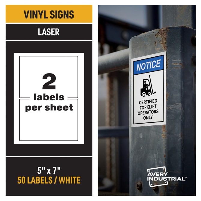 Avery Adhesive Printable Vinyl Signs - 5 Width x 7 Length - Permanent Adhesive - Rectangle - Laser - Yellow - Vinyl - 1 / Sheet - 15 Label 61554