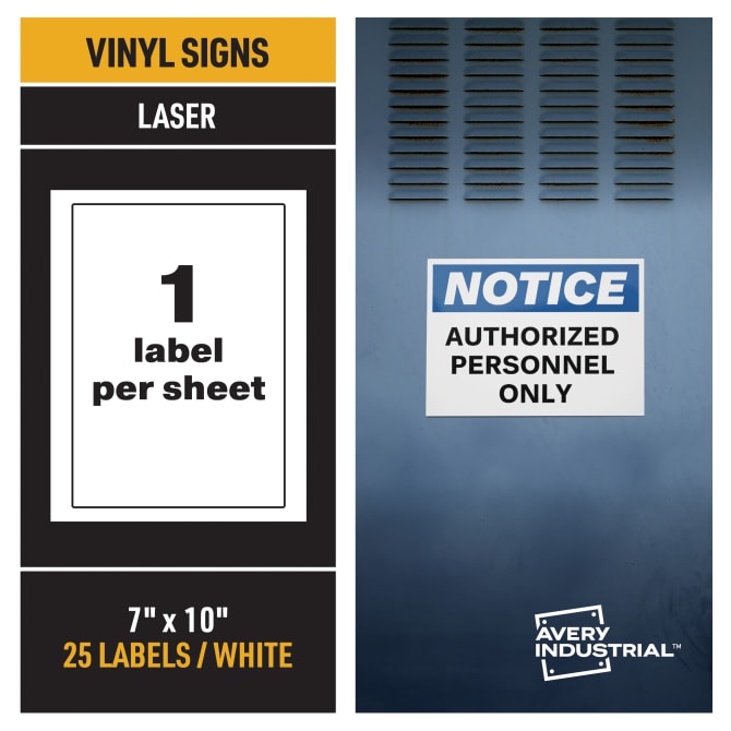 Plunderen Ongeëvenaard reparatie Printable Vinyl Signs, Self-Adhesive, Outdoor, UV-Resistant, Blank White,  25ct, 7" x 10" (61552) | Avery Industrial