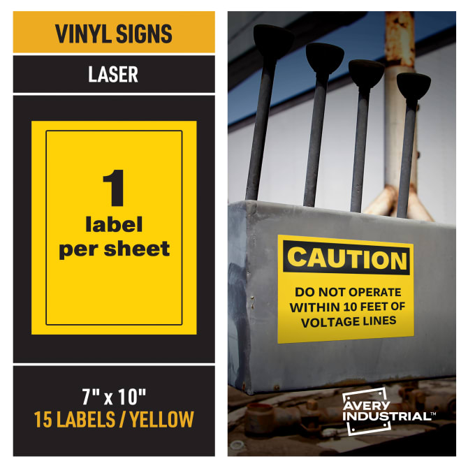 Avery Adhesive Printable Vinyl Signs - 5 Width x 7 Length - Permanent Adhesive - Rectangle - Laser - Yellow - Vinyl - 1 / Sheet - 15 Label 61554