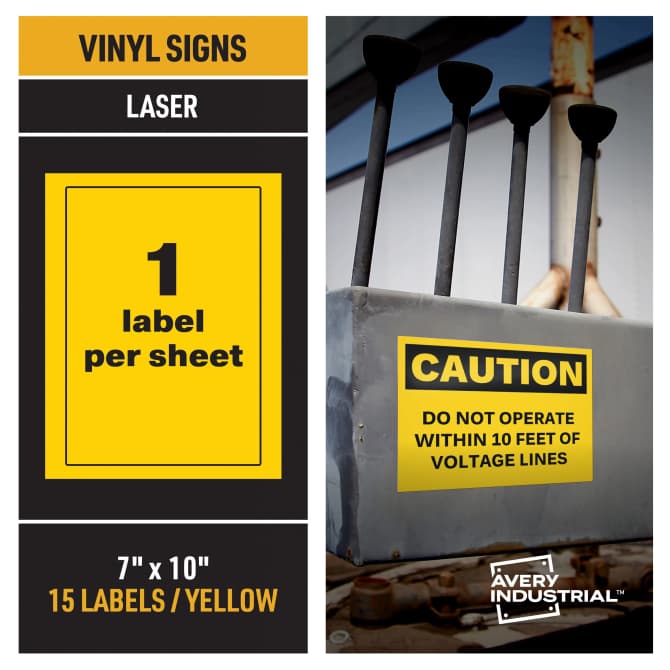 printable vinyl signs self adhesive outdoor uv resistant safety yellow 15ct 7 x 10 61554 avery industrial