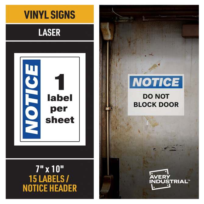 Printable Vinyl Signs, Self-Adhesive, Outdoor, UV-Resistant, Notice Header,  15ct, 7