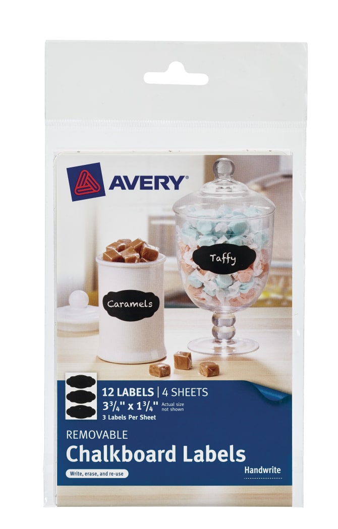 Avery Chalkboard Labels Removable Adhesive Handwrite Black 1 3 4 X 3 3 4 12 Labels 73304