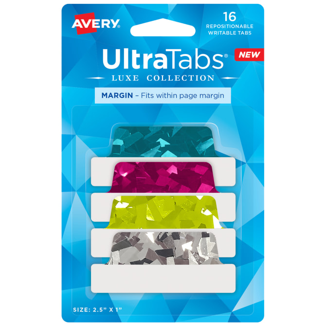 Avery Ultra Tabs® Luxe Margin Tabs, Holographic Jewel Tone Designs, 16 Tabs  (74147)