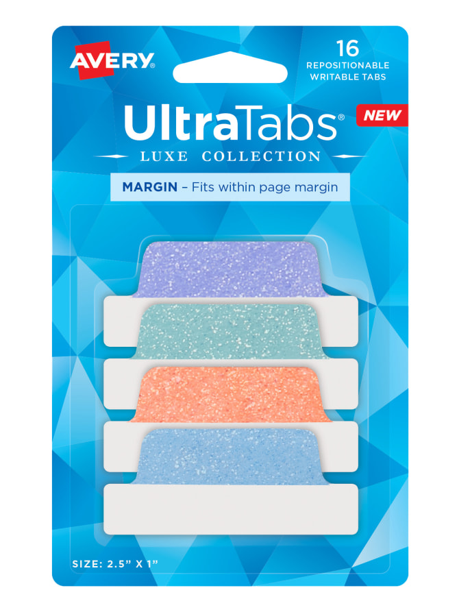 Avery® Ultra Tabs® Luxe Collection Multi-Use Tabs, 2 x 1-1/2, Assorted  Holographic Trio Designs, 18 Tabs (74145)