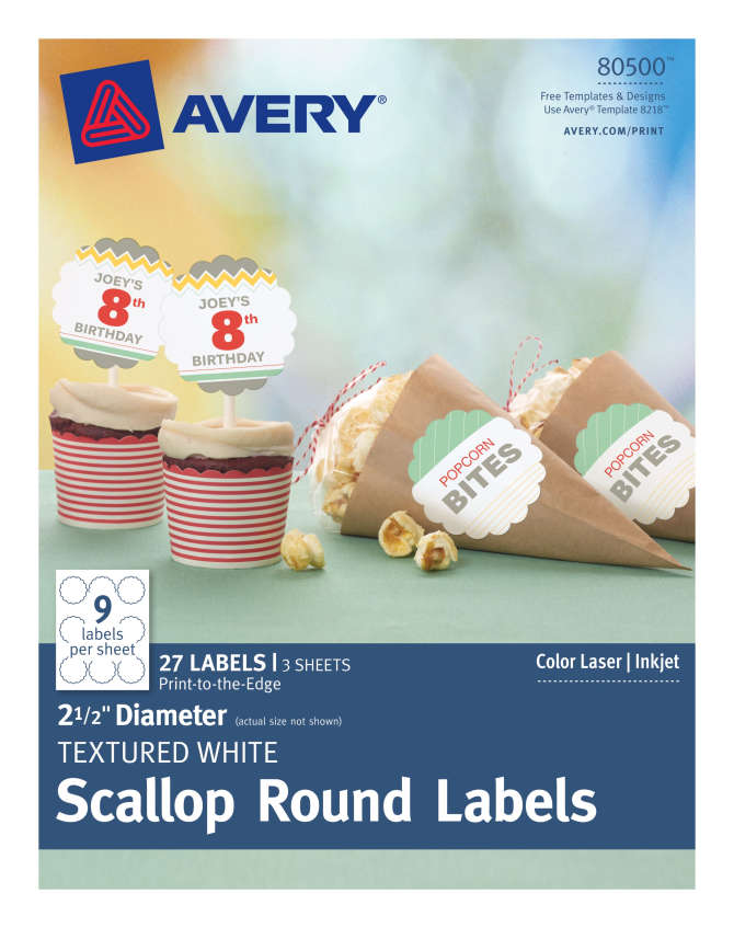 Avery Scallop Labels Permanent Adhesive Textured 2 1 2 Diameter 27 Labels 80500