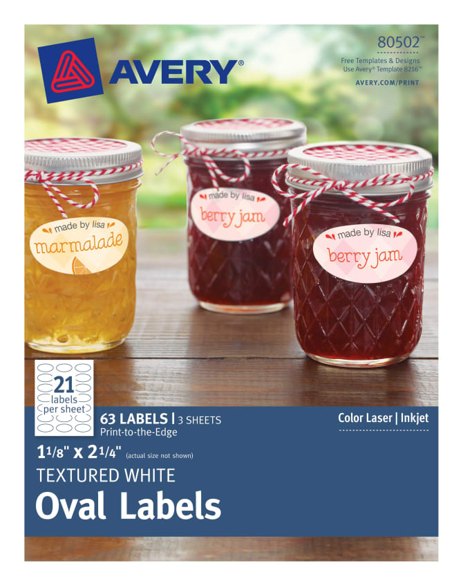Avery Oval Labels Water Resistant Permanent Adhesive Textured 1 1 8 X 2 1 4 63 Labels 80502