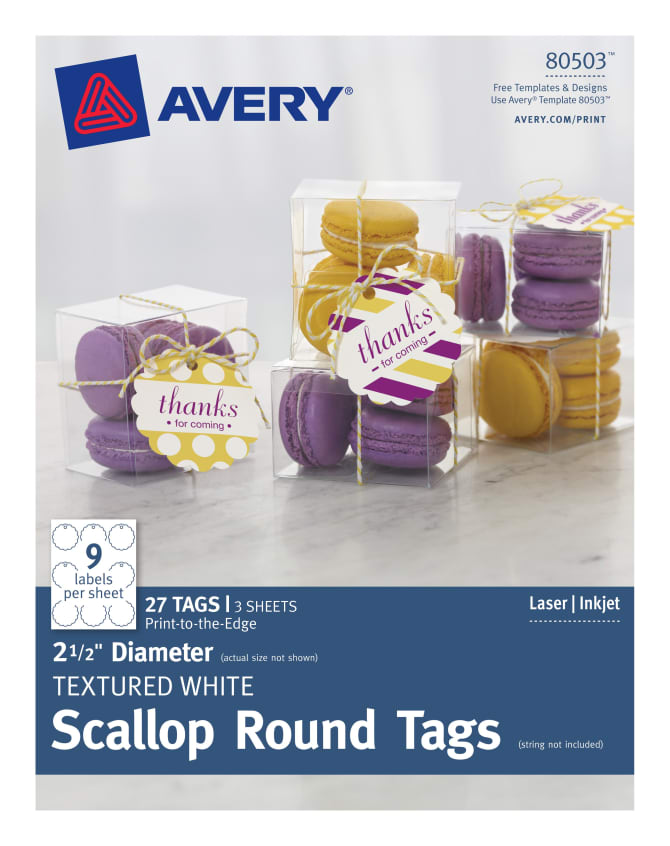 Avery Scallop Round Tags Textured 2 1 2 Diameter 27 Tags 80503