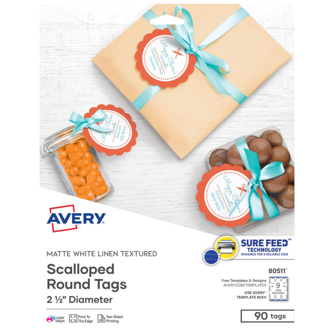 Avery® Scallop Round Tags with Sure Feed, 2-1/2
