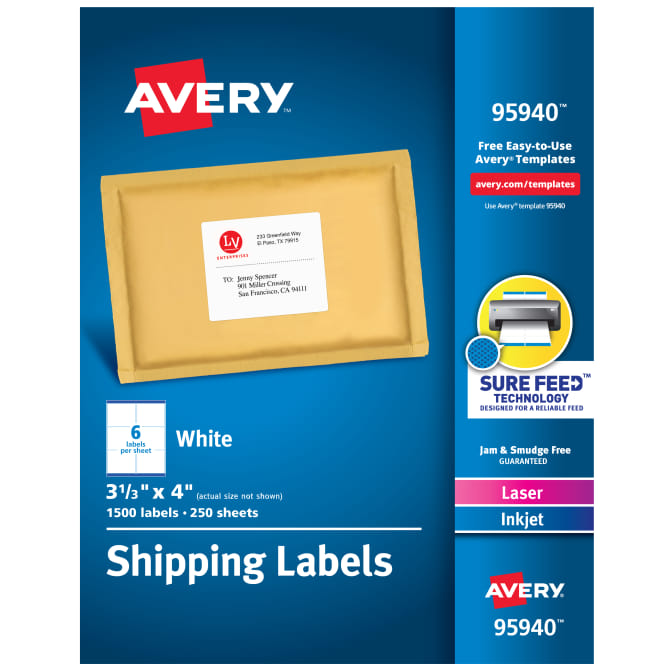 Avery Shipping Labels 3 1 3 X 4 1 500 Labels 95940 Avery Com
